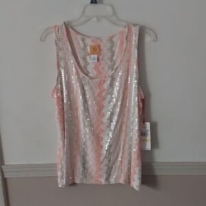 Ruby Rd. Dunemul Sequin Zig Zag Striped Dressy Tank Top Sz M